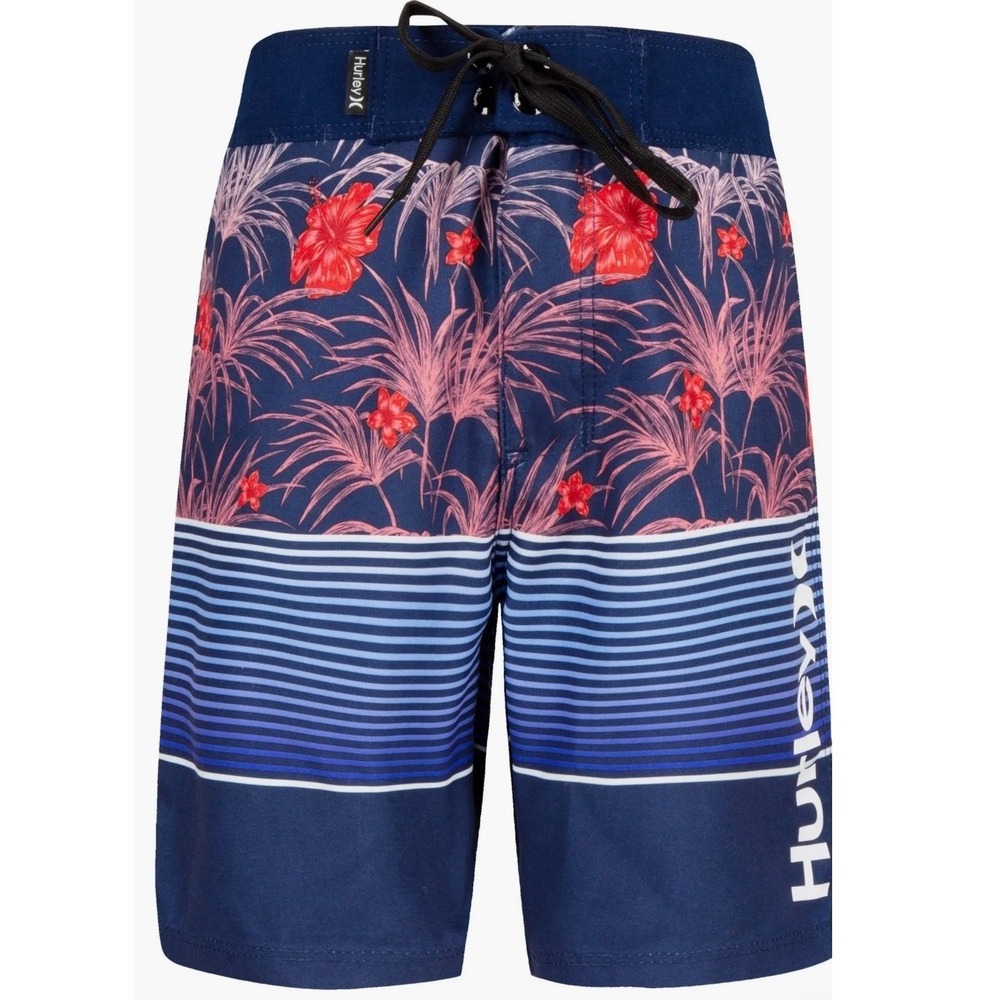 Hurley Boys Board Shorts Swim Trunks 18/29 Floral Stripe Navy NWOT